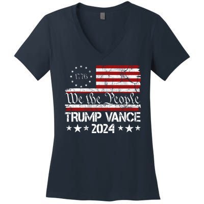 Trump Vance 2024 President Trump Usa Flag Election Women's V-Neck T-Shirt