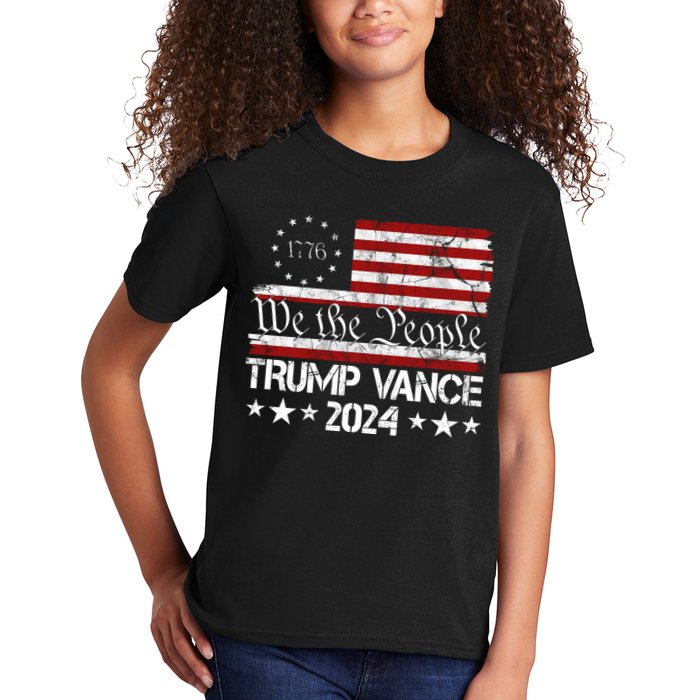 Trump Vance 2024 President Trump Usa Flag Election Kids T-Shirt