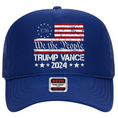 Trump Vance 2024 President Trump Usa Flag Election High Crown Mesh Back Trucker Hat