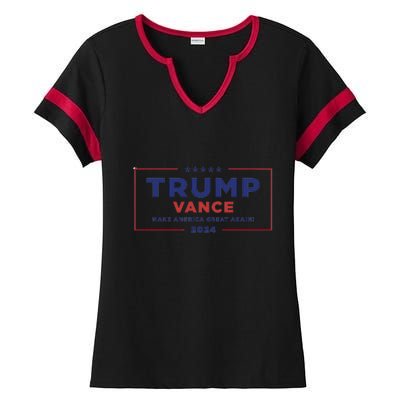 Trump Vance 2024 Star American Flag Front And Back Design Ladies Halftime Notch Neck Tee