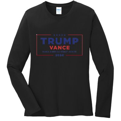 Trump Vance 2024 Star American Flag Front And Back Design Ladies Long Sleeve Shirt