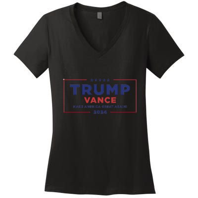 Trump Vance 2024 Star American Flag Front And Back Design Women's V-Neck T-Shirt