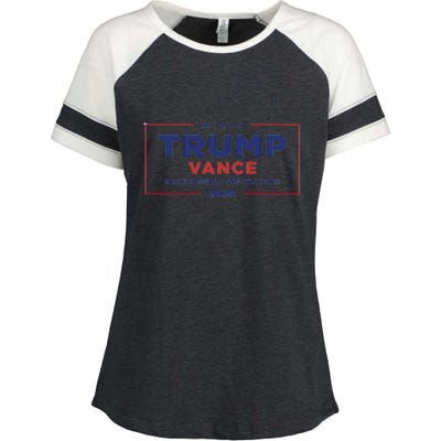 Trump Vance 2024 Star American Flag Front And Back Design Enza Ladies Jersey Colorblock Tee