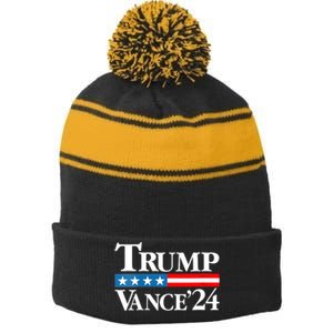 Trump Vance 2024 For President Vp Usa Election Patriotic Stripe Pom Pom Beanie