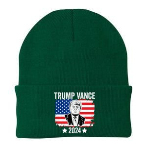 Trump Vance 2024 Retro Featuring Trump And Jd Vance Donald Trump 2024 Knit Cap Winter Beanie