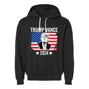 Trump Vance 2024 Retro Featuring Trump And Jd Vance Donald Trump 2024 Garment-Dyed Fleece Hoodie