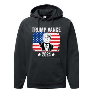 Trump Vance 2024 Retro Featuring Trump And Jd Vance Donald Trump 2024 Performance Fleece Hoodie