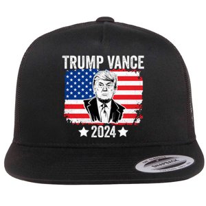 Trump Vance 2024 Retro Featuring Trump And Jd Vance Donald Trump 2024 Flat Bill Trucker Hat