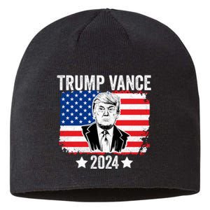 Trump Vance 2024 Retro Featuring Trump And Jd Vance Donald Trump 2024 Sustainable Beanie