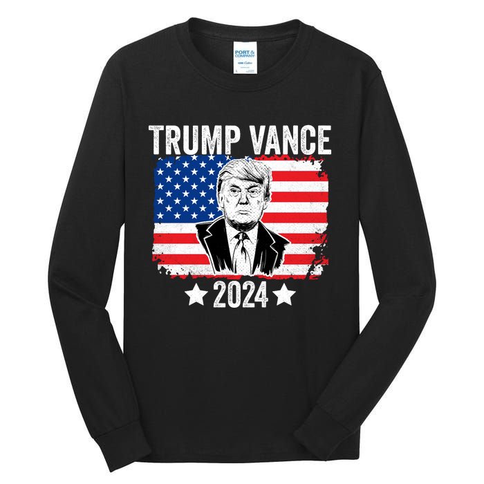 Trump Vance 2024 Retro Featuring Trump And Jd Vance Donald Trump 2024 Tall Long Sleeve T-Shirt