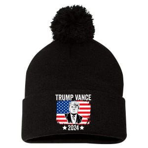 Trump Vance 2024 Retro Featuring Trump And Jd Vance Donald Trump 2024 Pom Pom 12in Knit Beanie