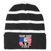 Trump Vance 2024 Retro Featuring Trump And Jd Vance Donald Trump 2024 Striped Beanie with Solid Band