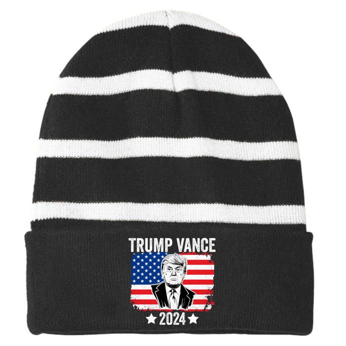 Trump Vance 2024 Retro Featuring Trump And Jd Vance Donald Trump 2024 Striped Beanie with Solid Band