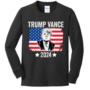 Trump Vance 2024 Retro Featuring Trump And Jd Vance Donald Trump 2024 Kids Long Sleeve Shirt