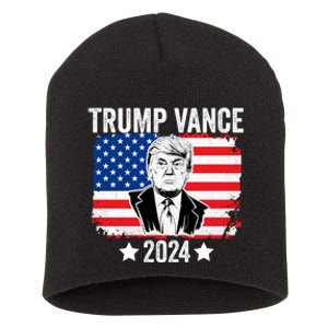 Trump Vance 2024 Retro Featuring Trump And Jd Vance Donald Trump 2024 Short Acrylic Beanie