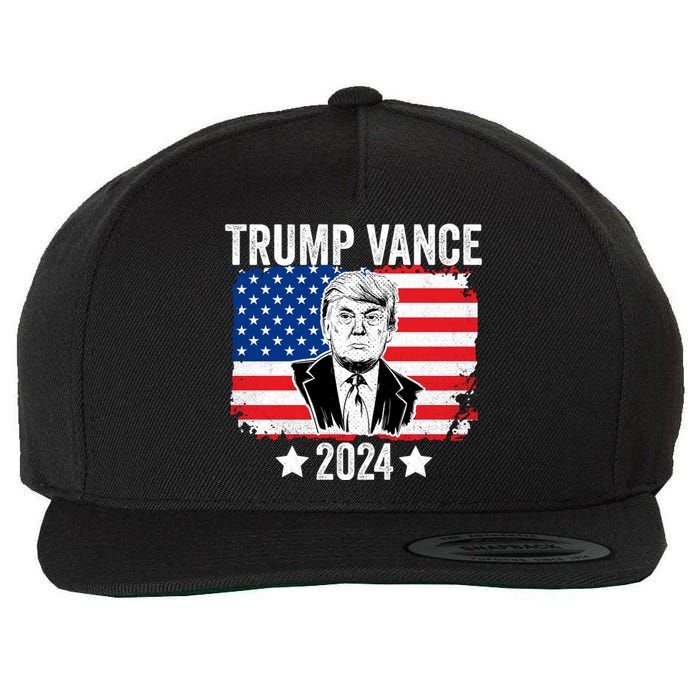 Trump Vance 2024 Retro Featuring Trump And Jd Vance Donald Trump 2024 Wool Snapback Cap