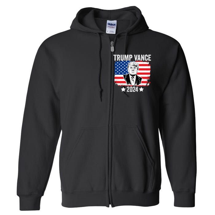 Trump Vance 2024 Retro Featuring Trump And Jd Vance Donald Trump 2024 Full Zip Hoodie