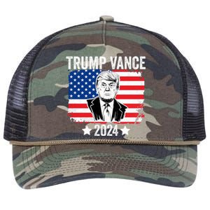 Trump Vance 2024 Retro Featuring Trump And Jd Vance Donald Trump 2024 Retro Rope Trucker Hat Cap