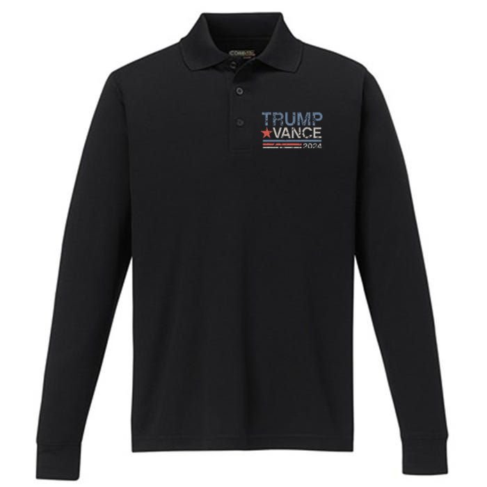 Trump Vance 2024 Retro Stripe Trump Jd Vance Performance Long Sleeve Polo