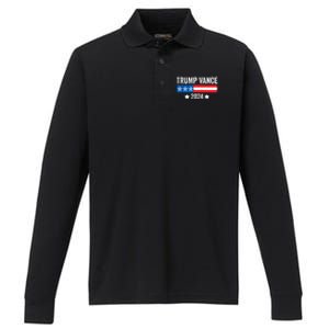 Trump Vance 2024 Retro Featuring Trump And Jd Vance Donald Trump 2024 Performance Long Sleeve Polo