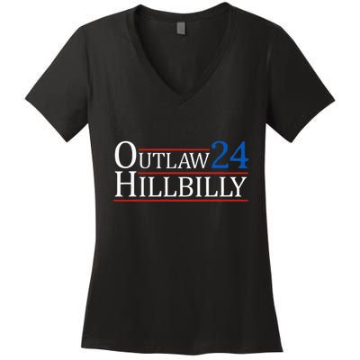 Trump Vance 24 Outlaw Hillbilly Us Flag Women's V-Neck T-Shirt