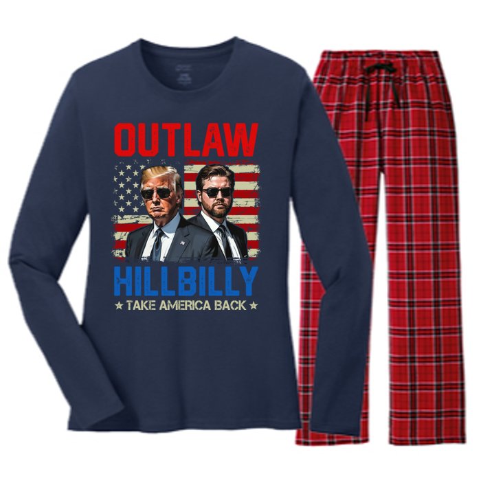 Trump Vance 2024 Outlaw Hillbilly Us Flag Vintage Elections Women's Long Sleeve Flannel Pajama Set 