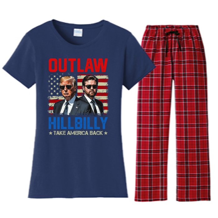 Trump Vance 2024 Outlaw Hillbilly Us Flag Vintage Elections Women's Flannel Pajama Set