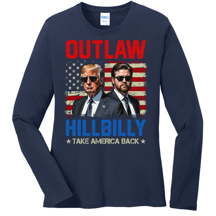 Trump Vance 2024 Outlaw Hillbilly Us Flag Vintage Elections Ladies Long Sleeve Shirt