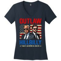 Trump Vance 2024 Outlaw Hillbilly Us Flag Vintage Elections Women's V-Neck T-Shirt