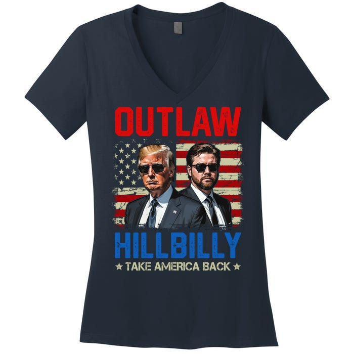 Trump Vance 2024 Outlaw Hillbilly Us Flag Vintage Elections Women's V-Neck T-Shirt