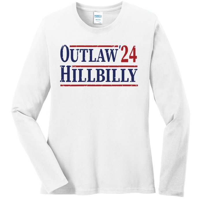 Trump Vance 2024 Outlaw Hillbilly Us Flag Vintage Ladies Long Sleeve Shirt