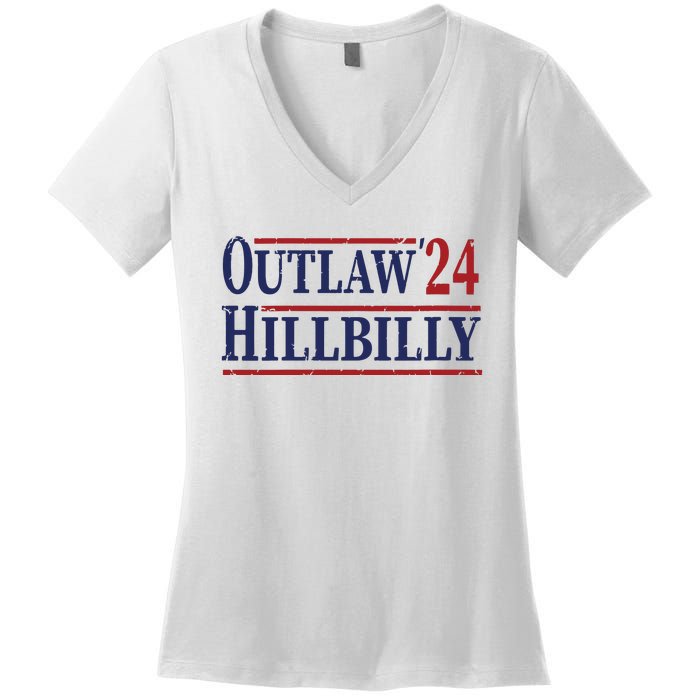 Trump Vance 2024 Outlaw Hillbilly Us Flag Vintage Women's V-Neck T-Shirt