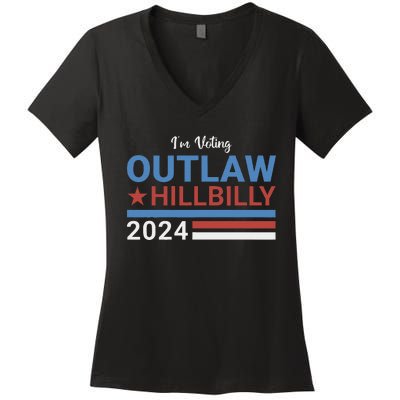 Trump Vance 2024 Outlaw Hillbilly 2024 Funny Conservative Women's V-Neck T-Shirt