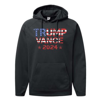 Trump Vance 2024 Vintage Patriotic Performance Fleece Hoodie