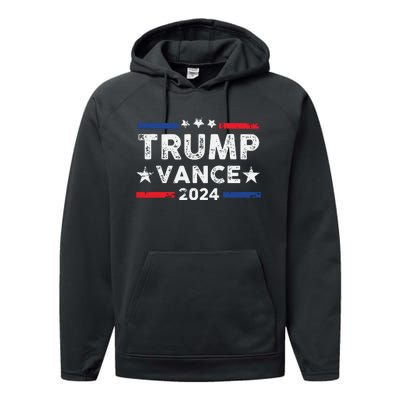 Trump Vance 2024 Us Flag Vintage Election President 2024 Performance Fleece Hoodie