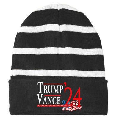 Trump Vance 2024 President Trump Supporter Re Election Striped Beanie with Solid Band