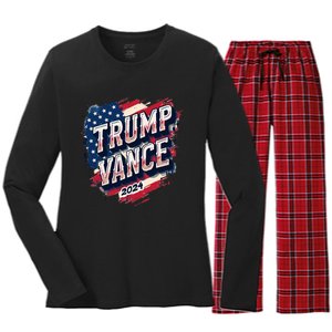 Trump Vance 2024 Retro Stripe Trump Jd Vance Women's Long Sleeve Flannel Pajama Set 