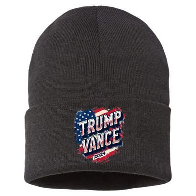 Trump Vance 2024 Retro Stripe Trump Jd Vance Sustainable Knit Beanie