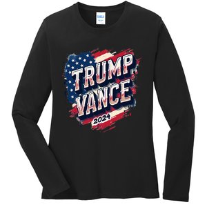 Trump Vance 2024 Retro Stripe Trump Jd Vance Ladies Long Sleeve Shirt