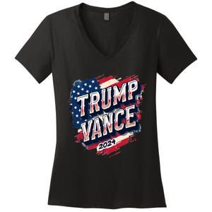 Trump Vance 2024 Retro Stripe Trump Jd Vance Women's V-Neck T-Shirt