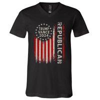 Trump Vance 2024 Us Flag Republican 2024 President Election V-Neck T-Shirt