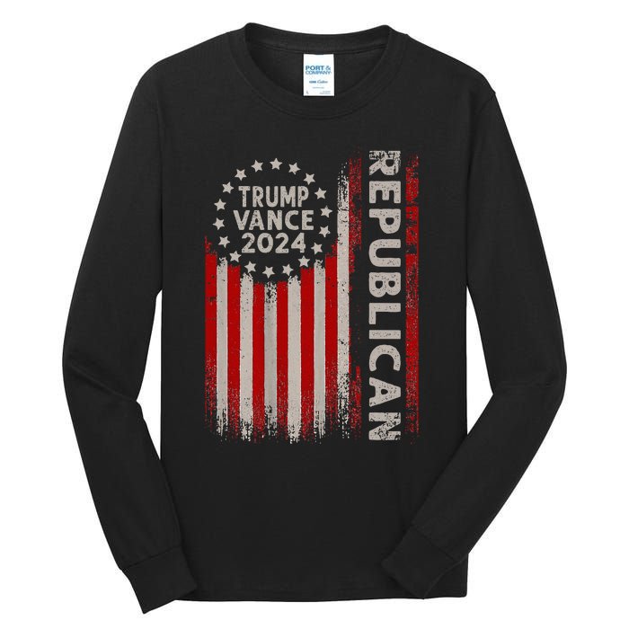 Trump Vance 2024 Us Flag Republican 2024 President Election Tall Long Sleeve T-Shirt