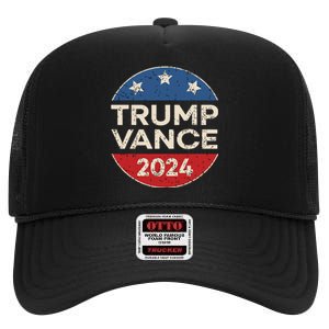 Trump Vance 2024 Retro Button Vice President Vp Election High Crown Mesh Back Trucker Hat