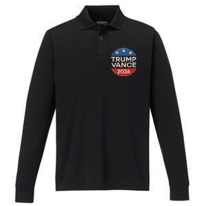 Trump Vance 2024 Retro Button Vice President Vp Election Performance Long Sleeve Polo