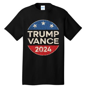 Trump Vance 2024 Retro Button Vice President Vp Election Tall T-Shirt