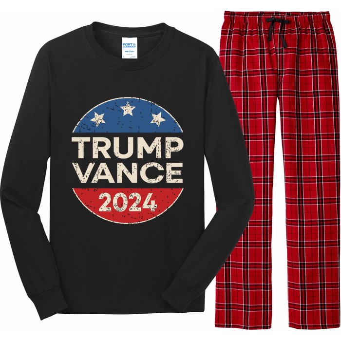 Trump Vance 2024 Retro Button Vice President Vp Election Long Sleeve Pajama Set