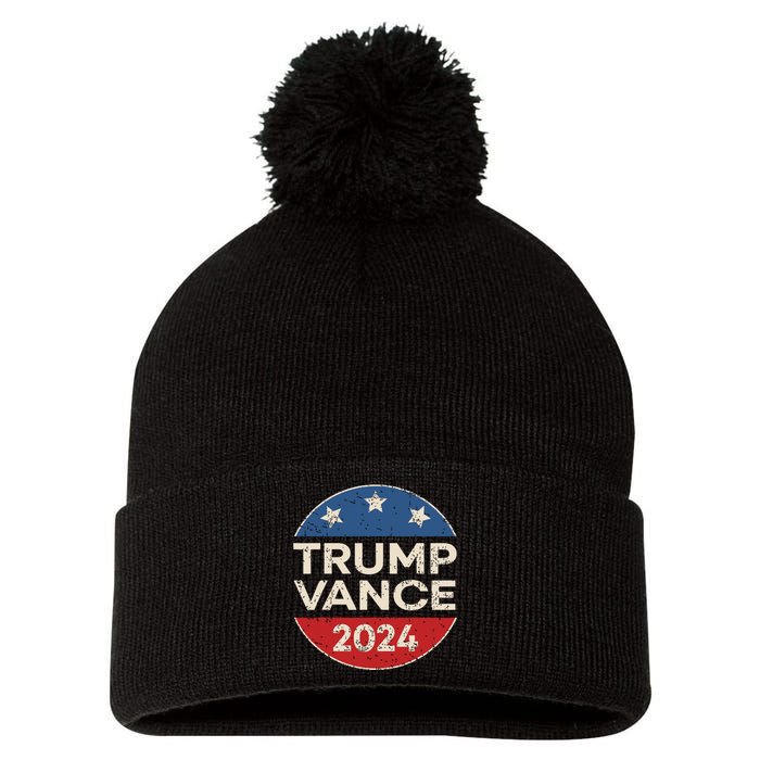 Trump Vance 2024 Retro Button Vice President Vp Election Pom Pom 12in Knit Beanie