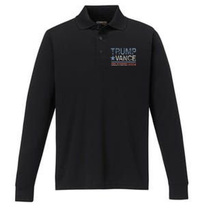 Trump Vance 2024 Retro Stripe Trump Jd Vance Performance Long Sleeve Polo