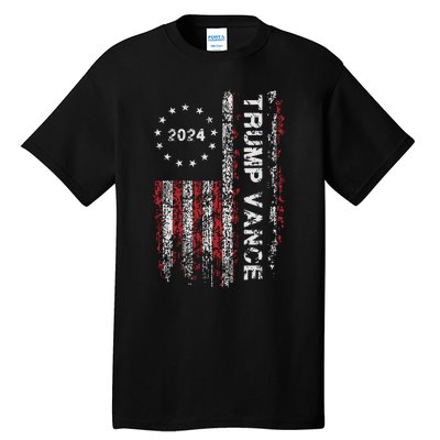 Trump Vance 2024 Us Flag Vintage Election President 2024 Tall T-Shirt