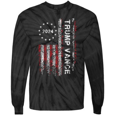 Trump Vance 2024 Us Flag Vintage Election President 2024 Tie-Dye Long Sleeve Shirt